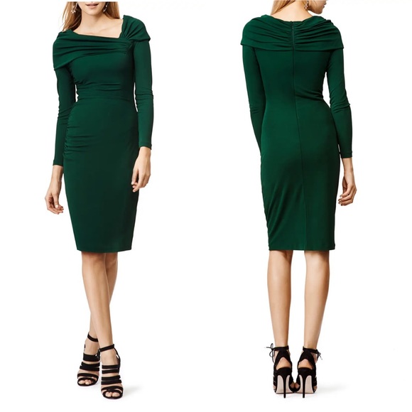 NWT BADGLEY MISCHKA Green Turn Over Formal Ruched Sheath Dress Size 6 - Picture 1 of 11